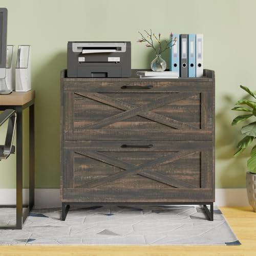 2 Drawer Lateral File Cabinet, Filing Cabinet with Charging Station for Letter/Legal/A4 Size Hanging Files, Modern Farmhouse File Cabinet for Home Office, Printer Stand with Storage, Dark Rustic Oak - color: Dark Rustic Oak