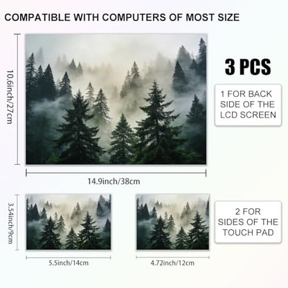 3Pcs Forest Laptop Skin Sticker Blue Scenery Universal Removable Vinyl Stickers Fits for 12.1 13 14 15.6 16 Inch Waterproof Notebook Decal Cover Gift - color: Dark Blue