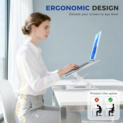 Ergonomic 2-in-1 Laptop Phone Stand for Desk, Adjustable Riser, Sturdy and Portable, Fits All Laptops and Phone（White） - color: White