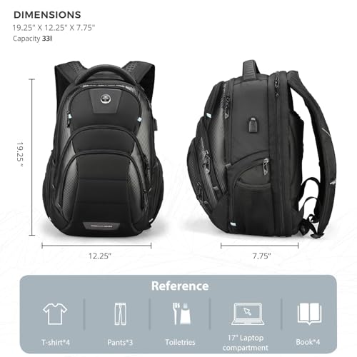 Swissdigital Design TSA Business Laptop Backpack for Men, Large Capacity Travel Backpack with Apple Find My Network and USB Charging Port Tech Backpacks Fits 17 Inch Computer Black| SD1643FB-01 - color: Black 17inch