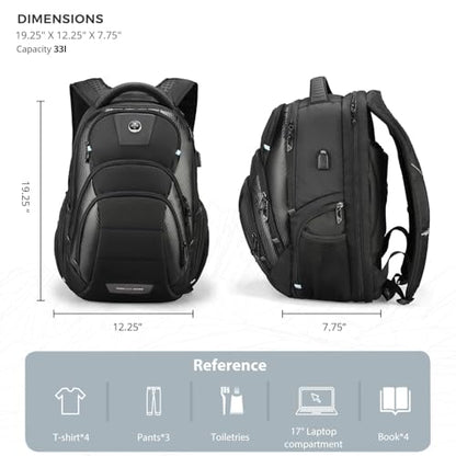 Swissdigital Design TSA Business Laptop Backpack for Men, Large Capacity Travel Backpack with Apple Find My Network and USB Charging Port Tech Backpacks Fits 17 Inch Computer Black| SD1643FB-01 - color: Black 17inch
