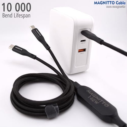 2-in-1 USB C to USB C Cable 140W, 7.5FT Long Dual USB-C Splitter Charging Cord, Braided Fast Charge & Data Cable for MacBook Pro/Air, iPhone 16/17/15, iPad, Samsung Galaxy, Laptop
