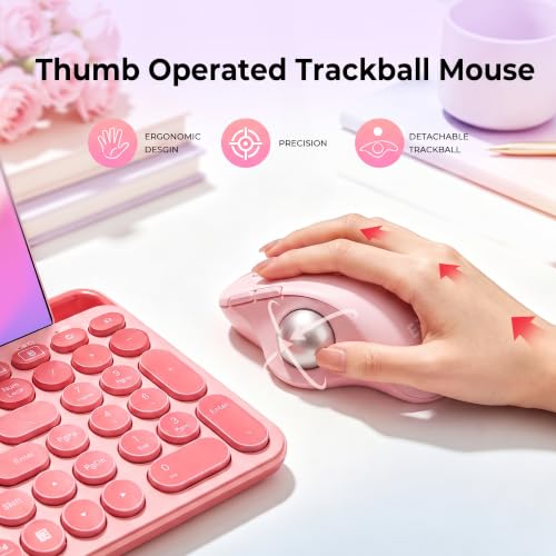 seenda Wireless Trackball Mouse, Ergonomic Bluetooth Rollerball,Rose Pink | USB-C rechargeable, 3-device Bluetooth+2.4G USB, thumb control, 5-level DPI and space-saving comfort for laptop, PC and Mac. - color: Rose Pink