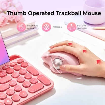 seenda Wireless Trackball Mouse, Ergonomic Bluetooth Rollerball,Rose Pink | USB-C rechargeable, 3-device Bluetooth+2.4G USB, thumb control, 5-level DPI and space-saving comfort for laptop, PC and Mac. - color: Rose Pink