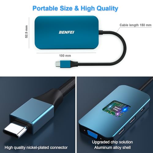 BENFEI USB C Docking Station, 8-in-1 USB C Hub with Triple Display Dual HDMI, VGA, 3*USB 3.0, 100W Power Delivery, 3.5mm AUX Audio Compatible with MacBook Pro, XPS and More - color: Blue, size: 8-in-1