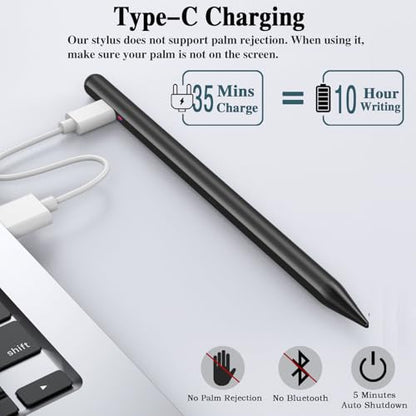 Stylus Pen for Android Tablet, Tablet Pencil for iOS/Android,Rechargeable Active Stylus Pen for Switch/iPhone/Samsung/XiaoMi/Huawei/Vivo/Lenovo and Other Android Smartphones and Tablets-Black - color: Black