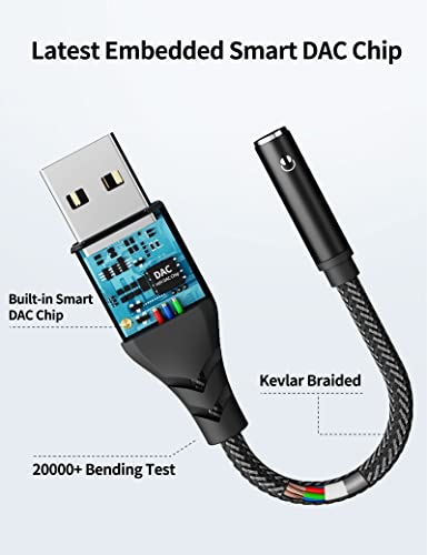 ASKUBSKU USB to 3.5mm External Stereo Sound Card [5.11inch] | Built-in Chip USB to Headphone Aux Converter Male USBA to Audio Jack Adapter TRRS 4-Pole for Headset Mic PC Laptop