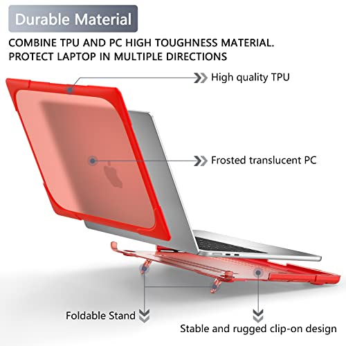 Batianda Foldable Stand Heavy Duty Case for MacBook Air 13.6 inch, Red | Fits M5 M4 M3 M2 Chip 2026-2022 Model, Ergonomic Stand Holds 22 lbs, Shockproof Bumper, with Keyboard Cover Screen Protector - color: Red-1