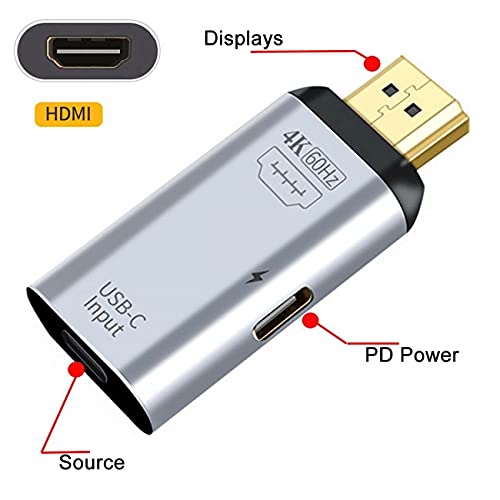USB-C Type C Female Source to HDMI Sink HDTV & PD Power Adapter 4K 60hz 1080p for Phone & Laptop