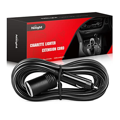 Nilight NI-WA-01C Cigarette Lighter Extension Cord Cable Heavy Duty 14ft 12V/24V Car Charger with Cigarette Lighter Socket - color: 14ft Cigarette Lighter Black