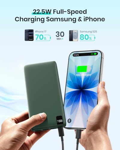A ADDTOP Power Bank 20000mAh PD 22.5W Fast Charging Portable Charger | USB-C & USB-A In/Output丨Travel Essential丨LED Display丨Battery Pack for Phone 17/16/15 Galaxy丨Lightweight丨Flight-Safe丨Black - color: Green