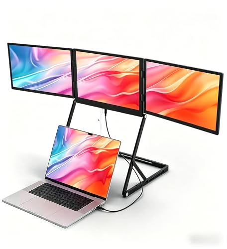14-Inch WUXGA IPS 60Hz Triple Portable Monitor Extender | for 13–16”Laptops,Stable Bracket with Anti-Pinch Design,Aluminum Alloy,USB-C & H/D Interface,Suitable for Travel,Home Office