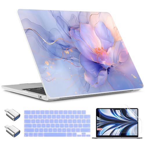 TWOLSKOO for MacBook Air 15 inch Case 2026 2025 2024 2023 Release M5 A3448 M4 A3241 M3 A3114 M2 A2941, Plastic Hard Shell & Screen Protector & Keyboard Cover & Type C Adapter, Blue Marble - color: Blue Marble