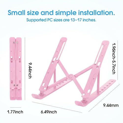 Adjustable Laptop Stand, Portable Laptop Riser for Desk, ABS+Silicone Foldable Ventilated Cooling Notebook Holder Stand for 10-15.6” Laptops, Tablets