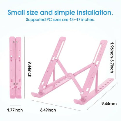 Adjustable Laptop Stand, Portable Laptop Riser for Desk, ABS+Silicone Foldable Ventilated Cooling Notebook Holder Stand for 10-15.6” Laptops, Tablets