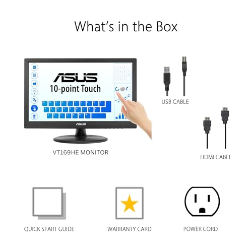 ASUS 15.6” 1080P Touch Monitor (VT169HE) - Full HD, 10-Point Touchscreen, IPS, Wide Viewing Angle, Frameless, Eye Care, Flicker Free, Low Blue Light, HDMI, Windows 11 Compliance, VESA Mountable - style: 16" IPS Touch