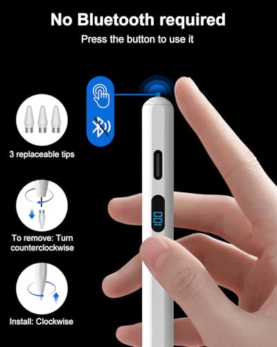 DIGIROOT Stylus Pen for iPhone, High Senstivity Universal Stylus Pen | Fast Charging, Magnetic, Stylus Pen for Touchscreen with LED Power Display, for iPhone Andriod/Tablet/Switch/Samsung Galaxy - color: White