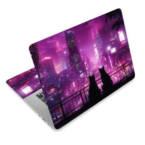 Laptop Skin Sticker Decal for 12 13 13.3 14 15 15.6 in, Universal Vinyl Waterresistant Protector Cover for Notebook PC Netbook, Computer Decor for Women Girls Cyberpunk City Cats - color: Cyberpunk City Cats