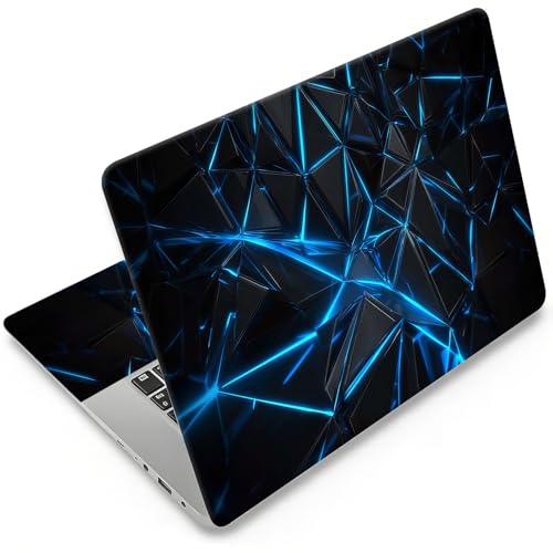 12.1-15.6 Inch Universal Reusable Laptop Skin Sticker Decal, Waterproof Removable Protector for Notebook Cover, Scratch-Resistant Vinyl Cuttable Full Wrap Sticker, Blue Glowing Lines Polyhedron - color: Blue Glowing Lines Polyhedron