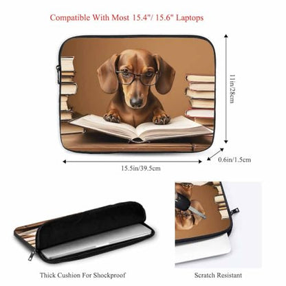 Laptop Sleeve Bag 15.4 15.6 Inch,Dachshund Professor Reading A Book Funny Dog Animal Protective Polyester Computer Cases Laptop Cover Briefcase Bag Tablet Travel Cover - color: LPS-030