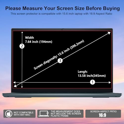 15.6inch Laptop Screen Protector, Tempered Glass Protector for HP/Dell/Sony Aspect Ratio 16:9 Laptop, 9H Hardness, Fingerprint Resistant, Bubble Free - size: 15.6 Inch (16:9 Aspect Ratio)