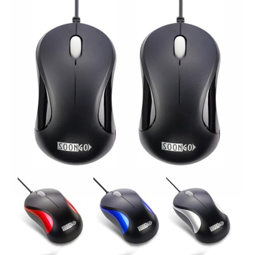 USB Mouse 2 Pack Computer Mouse Ergonomic Optical Wired Mice for Office and Home,Compatible with Computer Laptop PC Desktop Black by SOONGO - color: Blackdouble