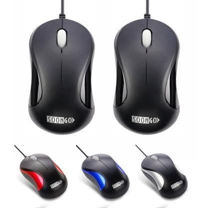 USB Mouse 2 Pack Computer Mouse Ergonomic Optical Wired Mice for Office and Home,Compatible with Computer Laptop PC Desktop Black by SOONGO - color: Blackdouble