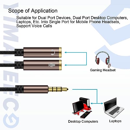 Headphone Splitter 3.5mm, Audio Splitter Headset Mic Adapter Nylon-Braided Extension Cable Stereo Aux Jack for Headphones Laptop PS4 Xbox PC Phone Tablet Gaming (1set, 2pcs, Brown) - color: 35CM/13.8IN Headphone Splitter - Brown, size: 1SET - 2pack