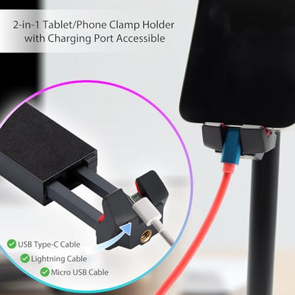 Kado Metal Portable Monitor Tablet Stand Tripod, Adjustable Height & Angle | 100x100mm 75x75mm Wall/Arm Mount Clamping, 360° Ball Head and 1/4" Screw Compact for Phone, Tablet, Projector, Camera, Webcam