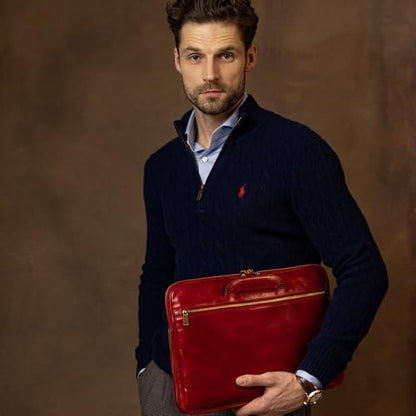 Time Resistance Slim Leather Briefcase - Italian Handmade Leather Computer Bag - Briefcase for Men and Women - Laptop Bag - color: Red
