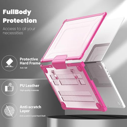 Batianda Heavy Duty Case for New MacBook Pro 16 inch 2026 M5 2024 M4 M3 M2 M1 Pro Max Chip - Starry Dot-Matrix Cover with PU Leather Spine & Foldable Stand - Full Protection Anti-Collision, Pink - color: Pink