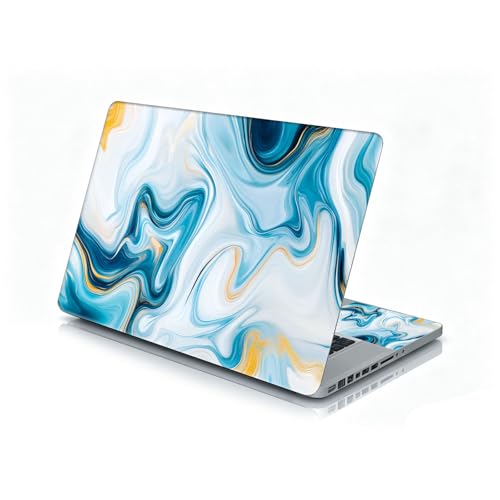 Universal Laptop Skin Sticker Decal, 12"-15.6" Aesthetic Vinyl Wrap, Blue Gold Marble Swirls Waterproof Notebook Cover Art Protector for MacBook HP Dell Lenovo, Fits 13" 14" 15" 15.6" - color: Blue Gold Marble Swirls