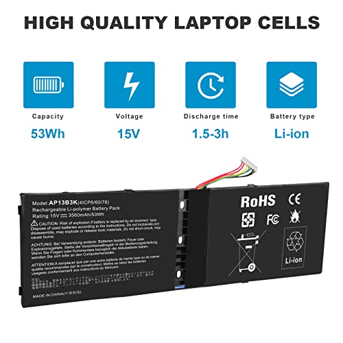 AP13B3K AP13B8K Replacement Laptop Battery for Acer Aspire V5 M5-583P V5-572P V5-572G R7-571 ES1-511 ES1-512 M5-583P V5-572P V5-572G V5-472G ZQK V5-472 V5-573G V5-573 V7-482 V7-482G V7-482P - size: 10.13*3.72*0.3inch AP13B3K