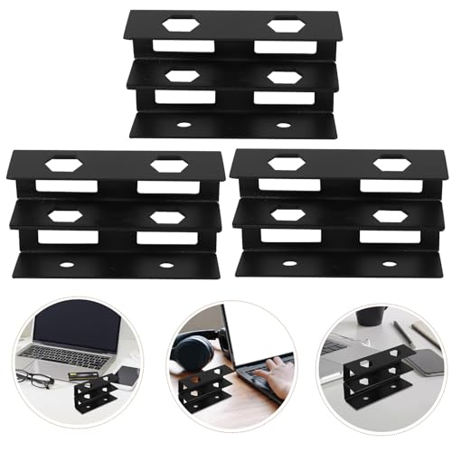 Cabilock Desk Laptop Mount Metal Bracket with Screws Double Layer Storage Stand for Keyboard and Network Switcher, Universal Black Laptop Holder for Home and Office Use