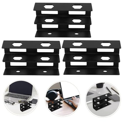 Cabilock Desk Laptop Mount Metal Bracket with Screws Double Layer Storage Stand for Keyboard and Network Switcher, Universal Black Laptop Holder for Home and Office Use