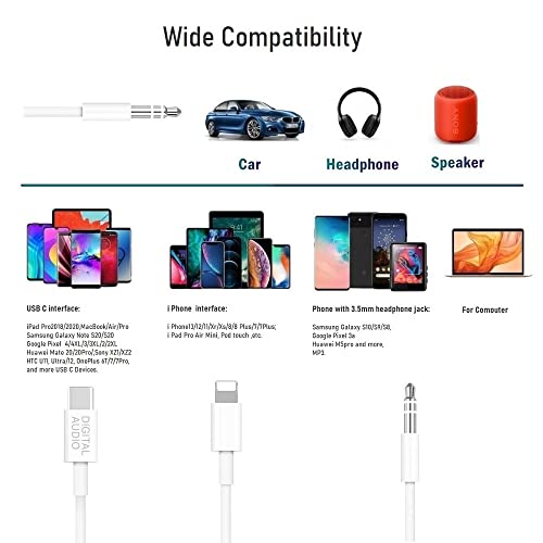 3in1USB C to 3.5mm AudioCable for iPhone/Samsung,Car Stereo,Headset,Speaker | Compatible with iPhone17 16 15 14 13 12 11 XS XR X 8 7 iPad Pro, Samsung Galaxy S23 S22 S21 Ultra