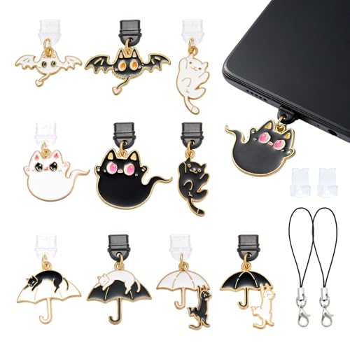 7-10Pcs Dust Plug Charm Type C with Alloy Pendants Cute Cell Phone Charms for Most Type C Phone,Readers Device - color: Cat