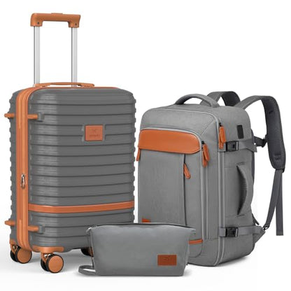 Joyway Expandable Carry on Luggage Sets Airline Approved, Lightweight Hard Shell 20 Inch Carry-on Suitcase with Spinner Wheels - color: Grey, size: Carry on luggage
