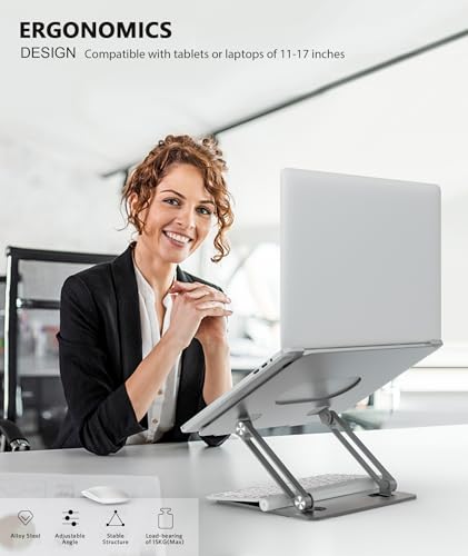 BoYata Laptop Stand, Adjustable Multi-Angle Riser, Up to 17 Inches,Gray | Sturdy alloy steel, heat-vent design and silicone pads support laptops up to 17 inches, including MacBook and Surface - color: Space Grey