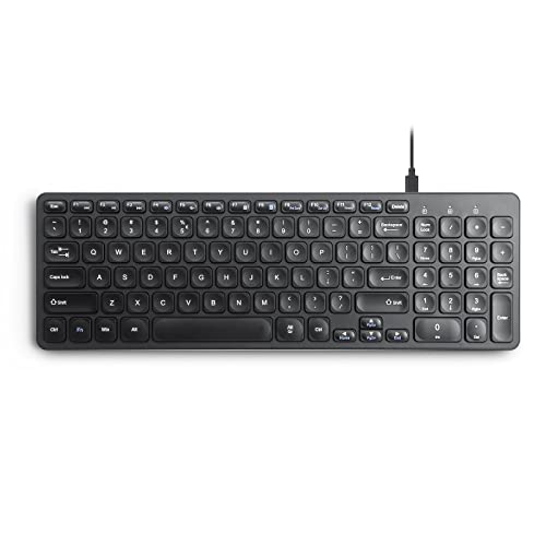 Perixx PERIBOARD-215B US, Wired Keyboard - Ultra Slim Scissor Keys - 2 Built-in USB-A & USB-C Ports - Detachable Cable - Black - US English - style: Wired with 4 Hubs