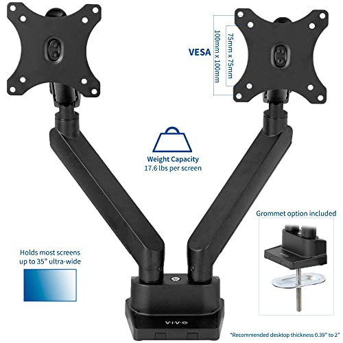 VIVO Premium Aluminum Full Motion Dual Monitor Desk Mount Stand with Lift Engine Arm, Fits Ultrawide Screens up to 35 inches, STAND-V102BB - size: Dual monitor, style: Standard