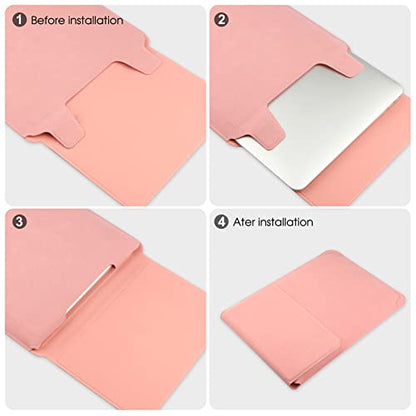 HoYiXi 14 Inch Laptop Sleeve Case Leather Bag with Stand Compatible with Mac Book Pro 14 2021/ASUS Vivobook 14/HP Pavilion X360/IdeaPad 14/Dell HP ASUS Acer Huawei Matebook 14'' PC, Pink - color: Pink, size: 13.5-14 in