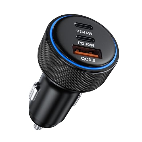 2026 Updated USB C Car Charger, 93W 3-Port Super Fast Type C Car Power Adapter PD/QC Charging Cigarette Lighter for iPhone 17/16/15/14/13/12/11 Pro Max, iPad,MacBook,Pixel, Android - size: 93W