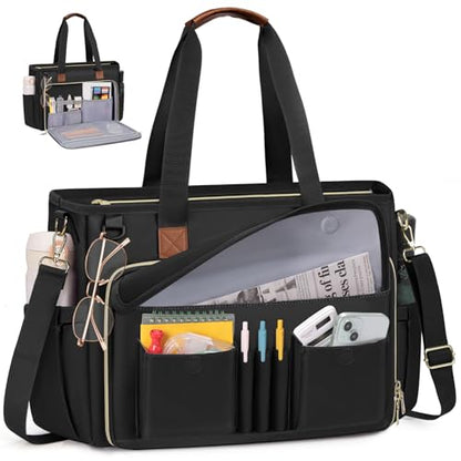 RAINSMORE Teacher Tote Bag 15.6 inch Laptop Bag for Women Work Bags Nurse Bag Lightweight Laptop Tote Computer Briefcase - color: Black