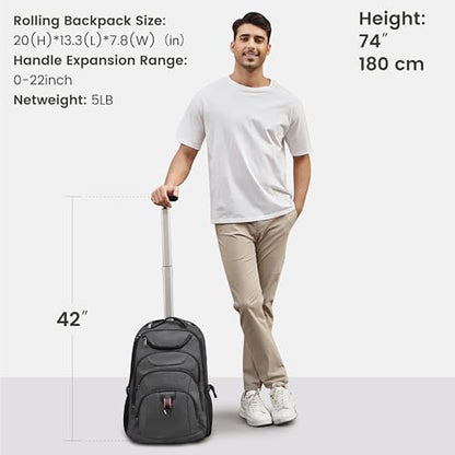 Boavan Rolling Backpack,17 inch Water Resistant Wheeled Backpack,Carry on Luggage Business Bag, Overnight College Computer bag Trolley Suitcase for Men Women Adults to Travel，Grey - color: Grey, size: 17.3 inches