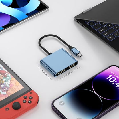 DisplayPort Splitter for Dual Monitors, 4K@60Hz USB C to Dual DisplayPort Splitter Adapter for Extended Display with 2 Displayports/USB3.0/100W PD Fast Charging, Compatible with MacBook/HP/Dell/Lenovo