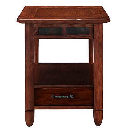 Leick Home 10907 Slatestone One Drawer Rustic Oak End Table, Distressed Rustic Oak - color: Rustic Oak