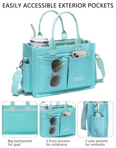Canvas Tote Bag for Women,Women's Bags Crossbody Bags Work Laptop Tote Bag Large Handbags Purse for Travel Nurse Teacher - color: New Upgrade Plus Green With Compartments and Inner Cup Holder