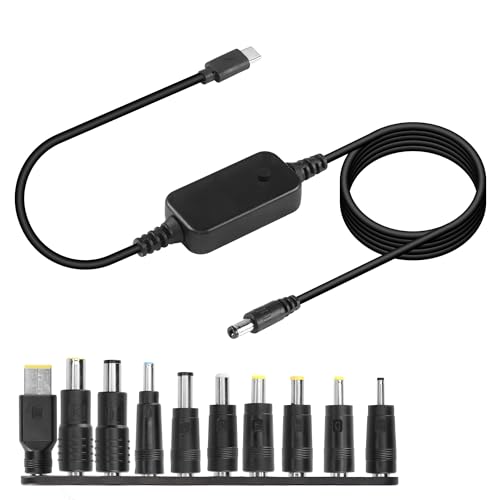 CERRXIAN 3.6FT USB C to DC PD Adapter Cable with 10 Connecor Tips,Type-C to DC Power Cable Output Adjustable Voltage 5V-9V-12V-15V-20V PD Fast Charging Cable - size: 3.6FT