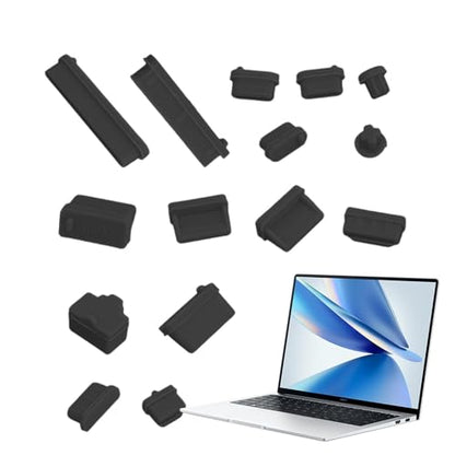 USB C Dust Plug Silicone Anti Dust Protector 16Pcs Set | Laptop Port Dust Cover for Computer PC - color: Black